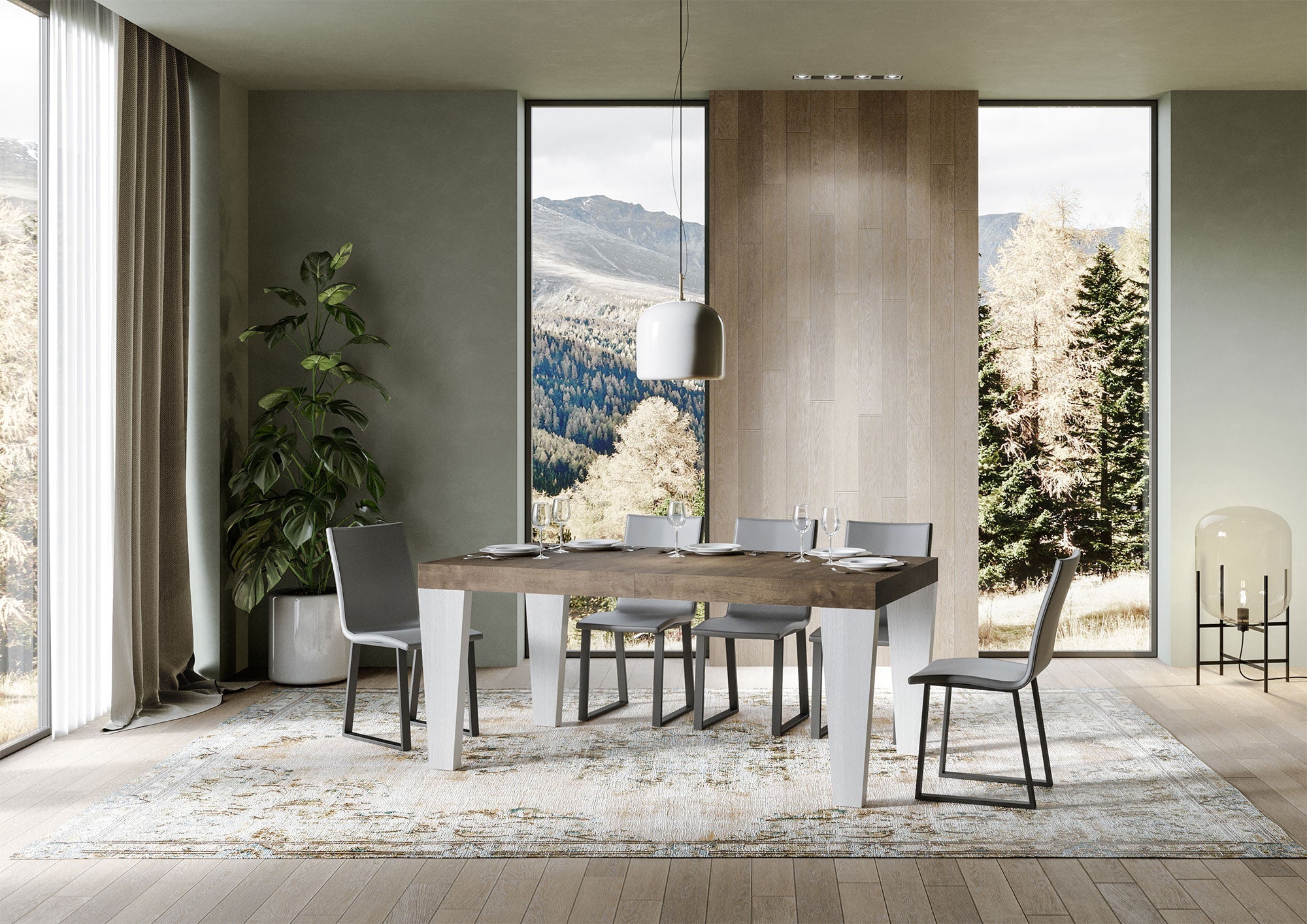 Tavolo Allungabile 160/420x90x77 cm Spimbo Mix  piano Noce gambe Bianco Frassino