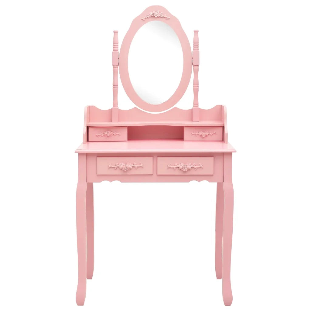 Toeletta | Tavolo da Trucco con Sgabello Rosa 75x69x140 cm Legno Paulownia