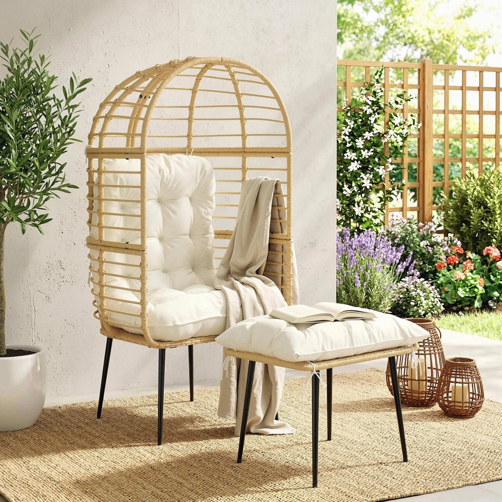 Poltrona da giardino in rattan con poggiapiedi e cuscini ¨C zephmum ¨C Beige