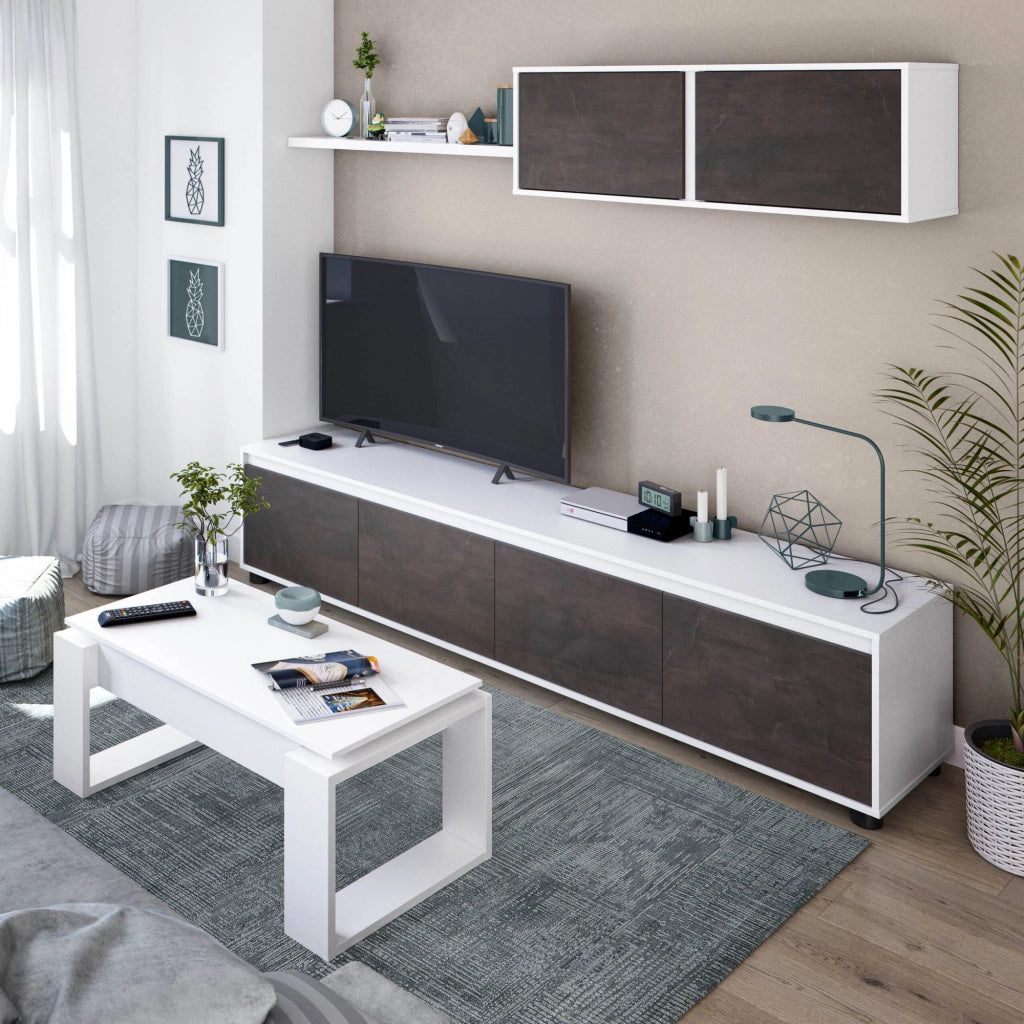 Tavolino da salotto Aspra, Tavolino da caffÒ¨ con piano elevabile, Tavolo basso da soggiorno, cm 105x55h45/56, Bianco