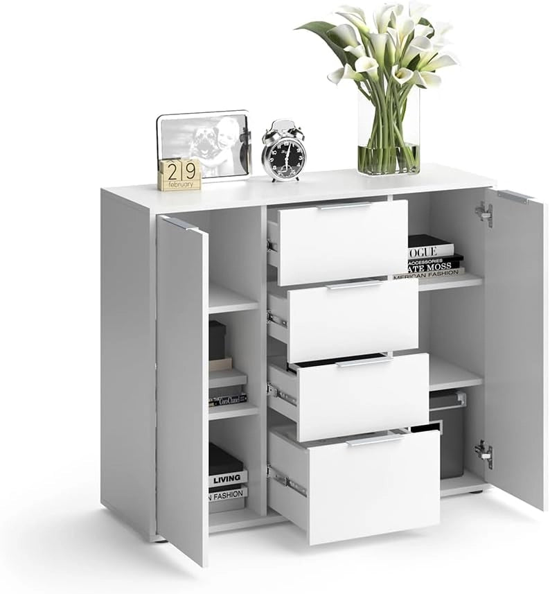 Cassettiera per camera da letto Leon, Bianco, 35 x 84 cm, adatto per riporre abiti e oggetti di uso quotidiano