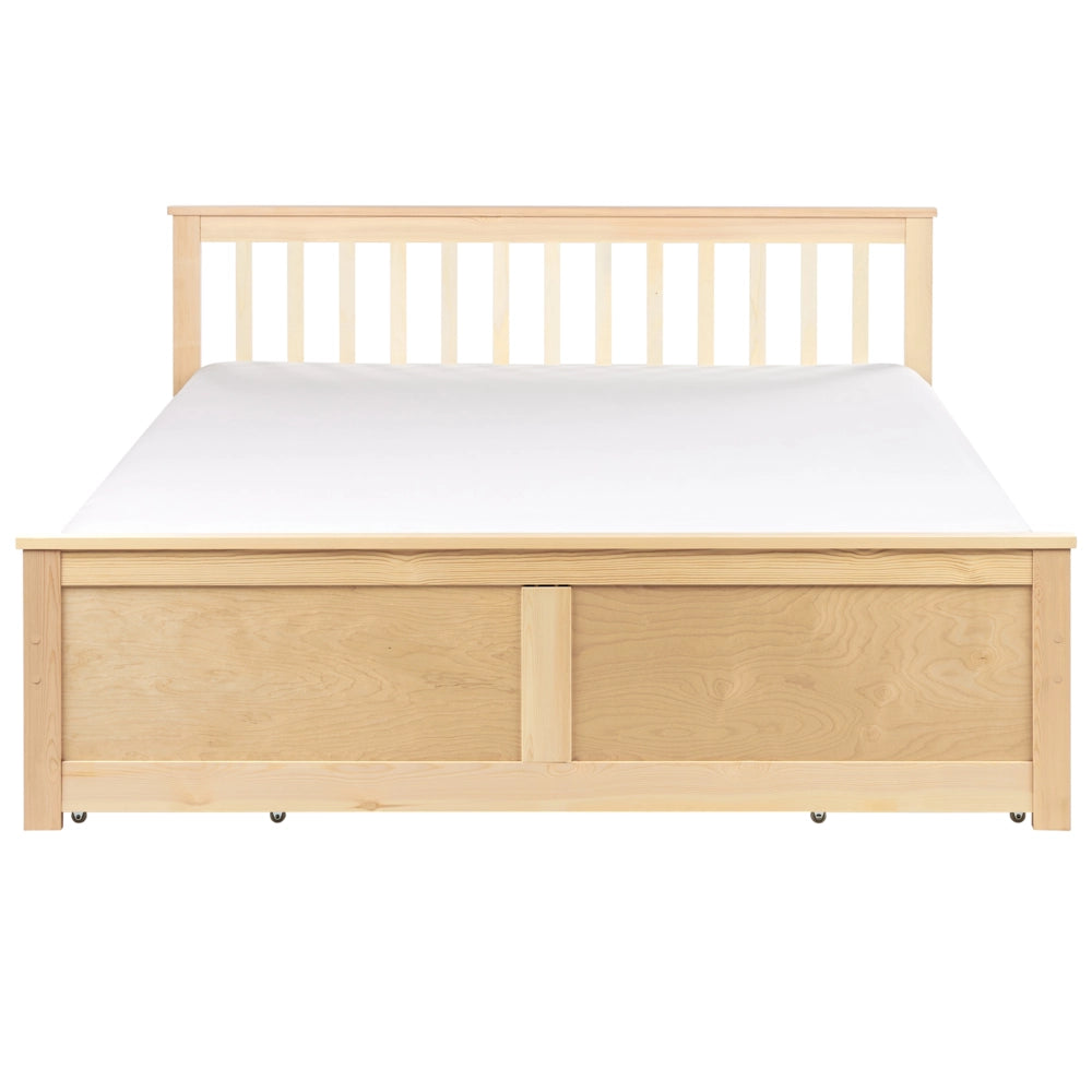 Letto in pino MDF con rete e contenitore 4 cassetti testata minimalista 160 x 200 cm marrone chiaro