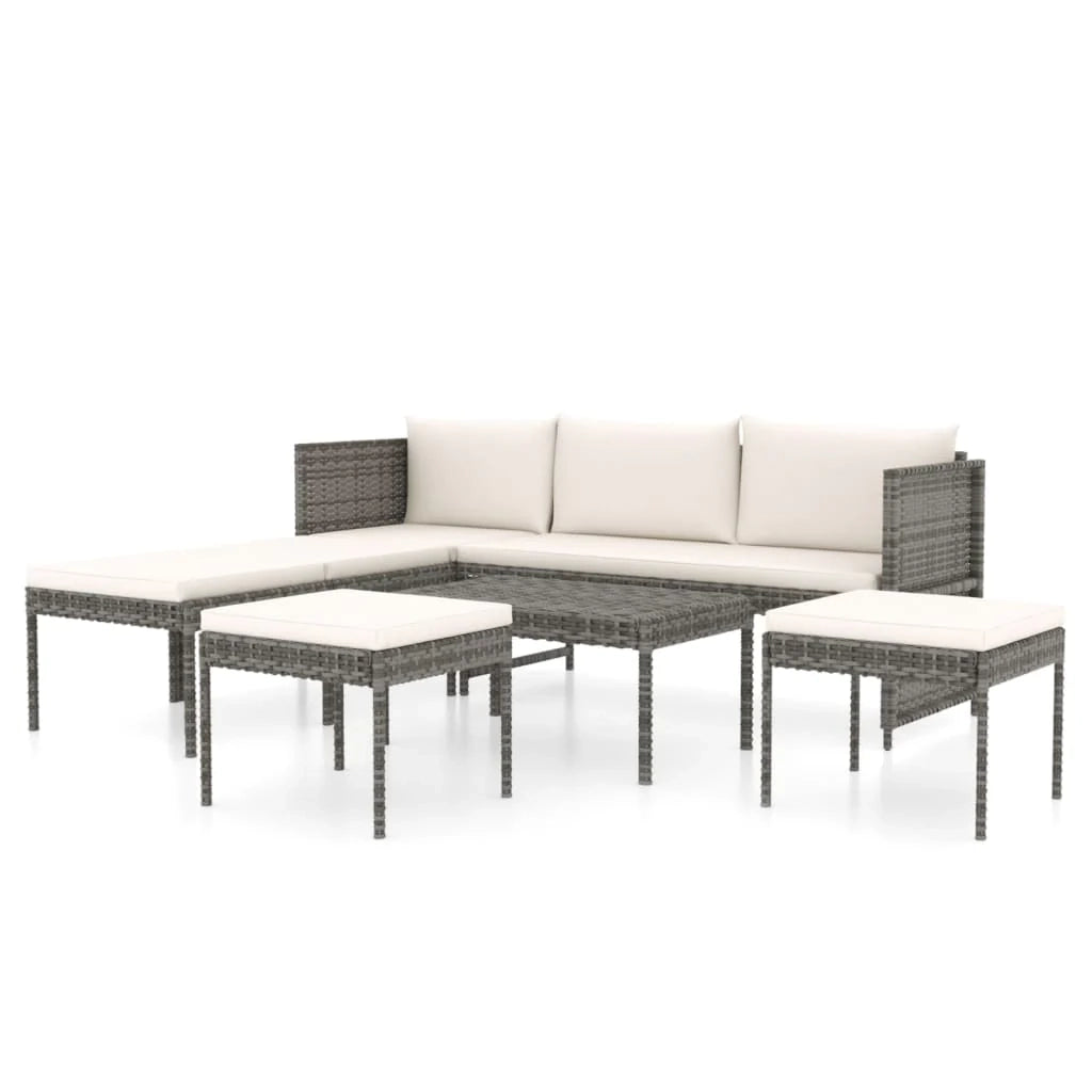 Set di mobili da giardino mobili da esterno 6 pezzi con cuscini resina intrecciata grigia 02_0016864