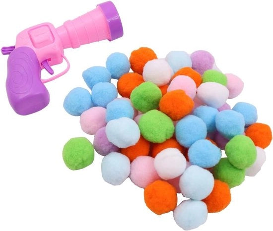 Set di gioco interattivo per gatti con 50 palline di peluche morbide + lanciatore. Adatto per giochi indoor e allenamento.