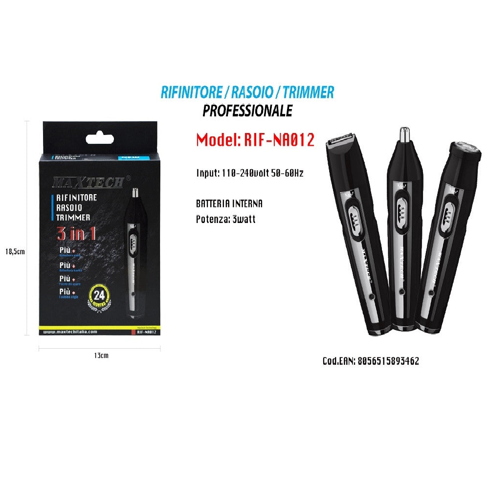 Trade Shop - Rasoio Rifinitore Trimmer Per Peli Naso Orecchie Sopracciglia 3x1 Rif-na012 -