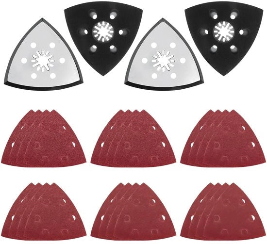 4 pezzi di dischi abrasivi a forma triangolare 88 mm multitool per schiuma abrasiva a forma triangolare con 24 lamine (40/60/80/120/180/240) per legno, metallo, plastica dura, gesso, affilatura, levigatura.