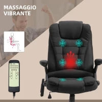Sedia da Ufficio Massaggiante a 6 Punti e Riscaldata, Altezza Regolabile e Funzione Dondolo, Nero