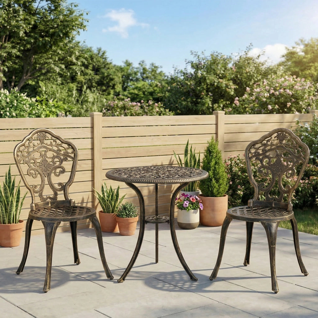Set Esterno 3 Pezzi con Tavolino e Sedie da Giardino ¨C zephmum ¨C Bronzo, Alluminio