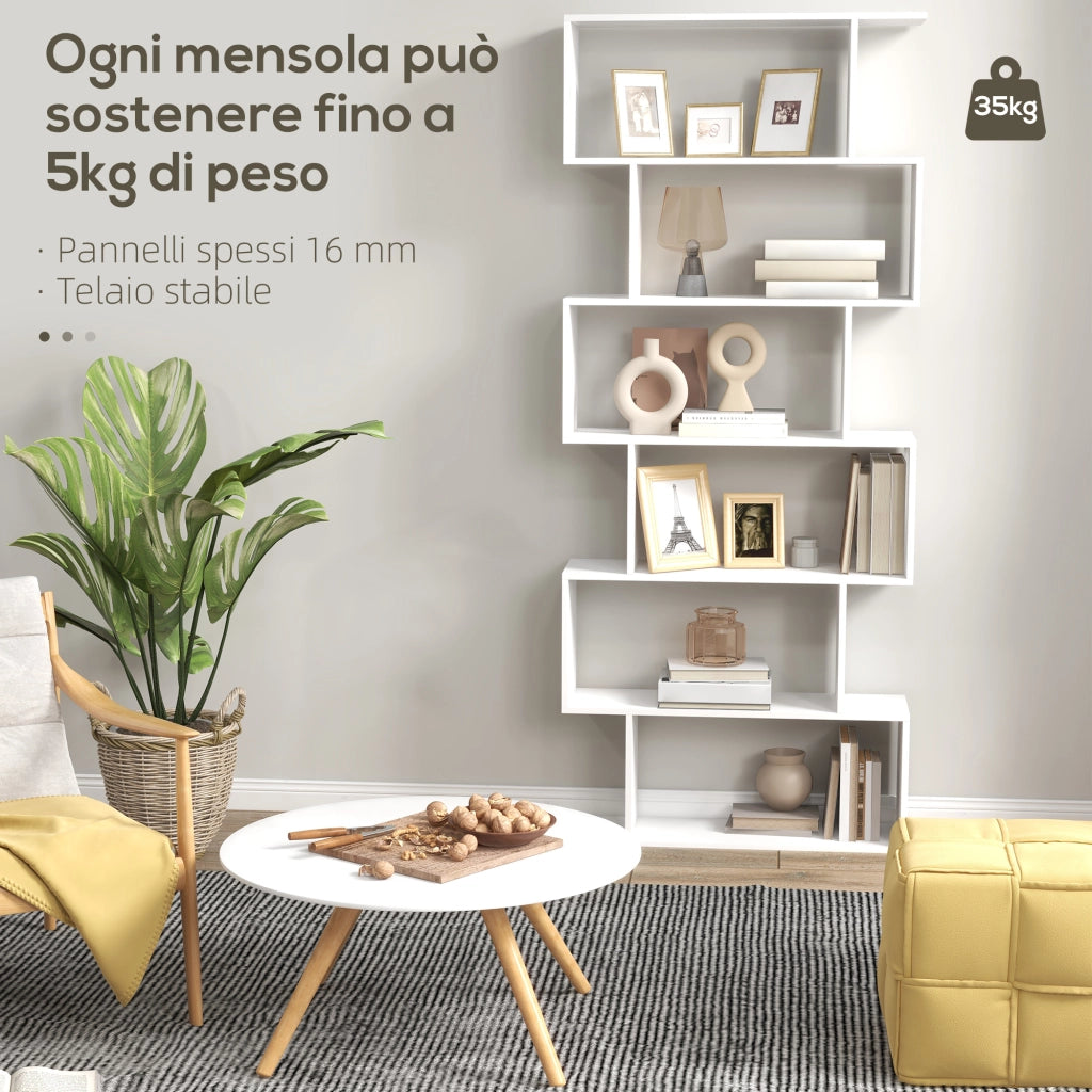 Scaffale Alto con 6 Ripiani. Libreria Scaffalatura in Legno Design Moderno. Bianco 80 ¡Á 23 ¡Á 192cm