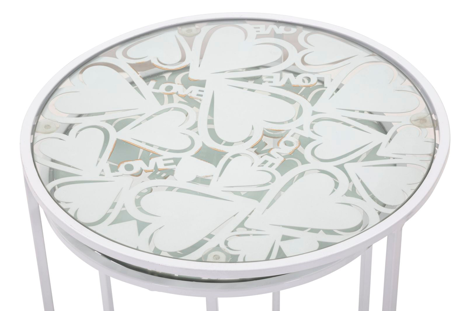 Tavolinetti Bianco Harts Coppia Ø43x60-38x55 cm in Ferro e Vetro Bianco