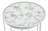 Tavolinetti Bianco Harts Coppia Ø43x60-38x55 cm in Ferro e Vetro Bianco