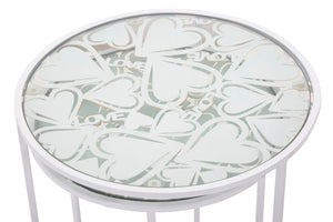 Tavolinetti Bianco Harts Coppia Ø43x60-38x55 cm in Ferro e Vetro Bianco