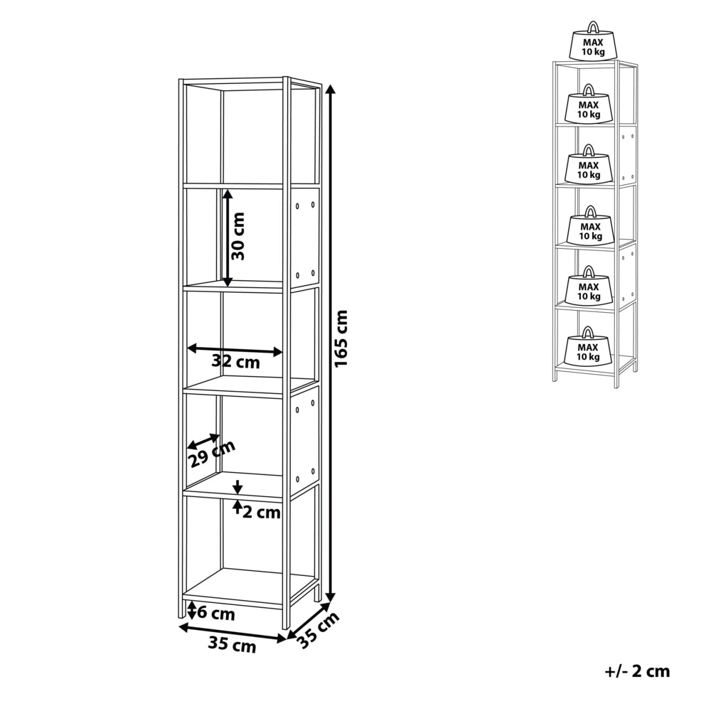 Libreria bianca con legno chiaro 165 x 35 cm Scaffale a 5 ripiani Moderno e minimalista