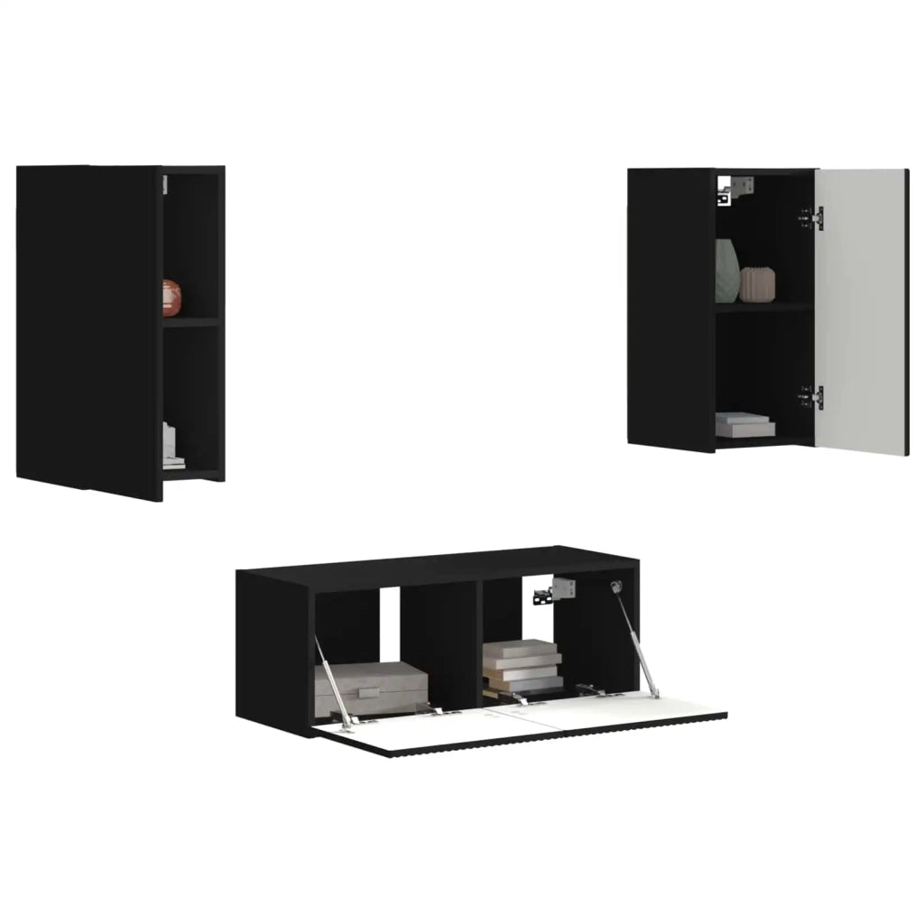 Set mobile TV Montaggio a parete 6 pcs Nero Legno multistrato 3409061