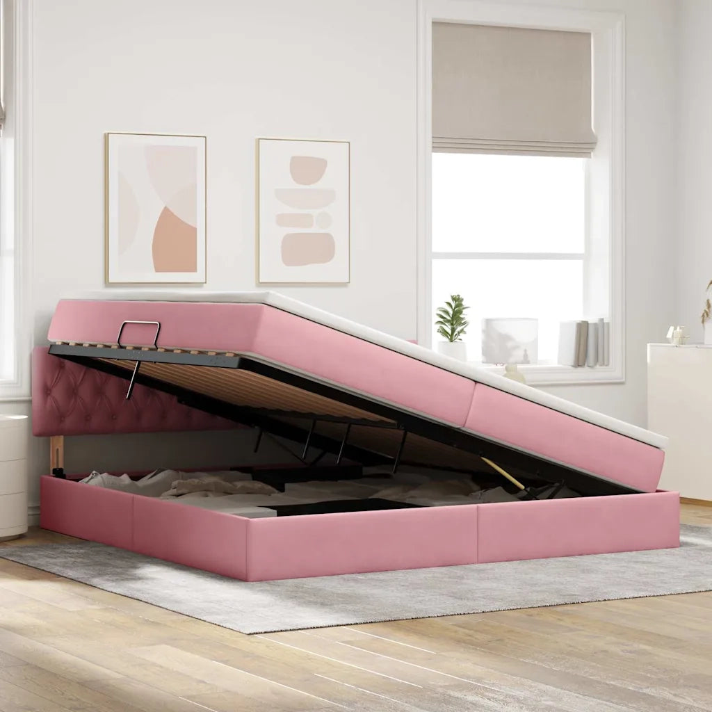Letto con contenitore e LED con led Rosa 200 x 200 cm Velluto 3371480