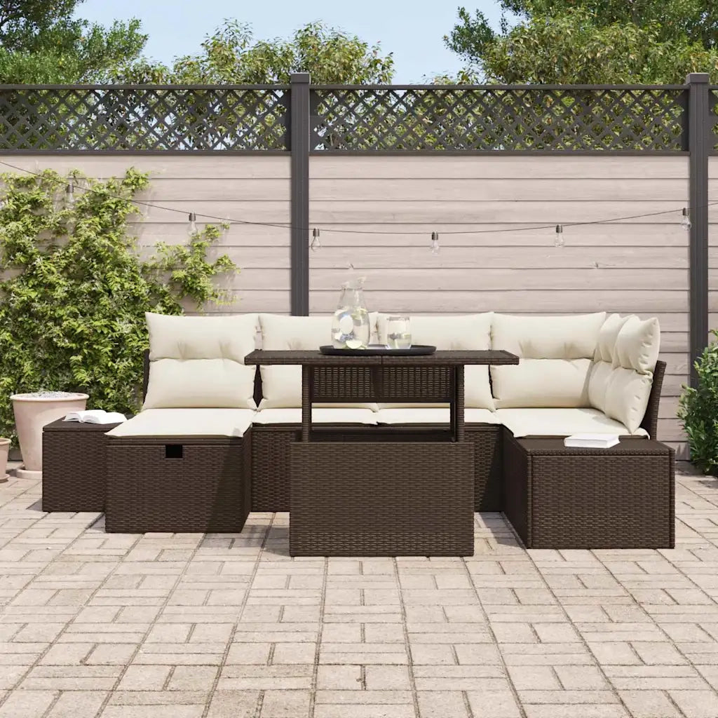 Set Divano da Giardino 7 pcs Marrone polyrattan