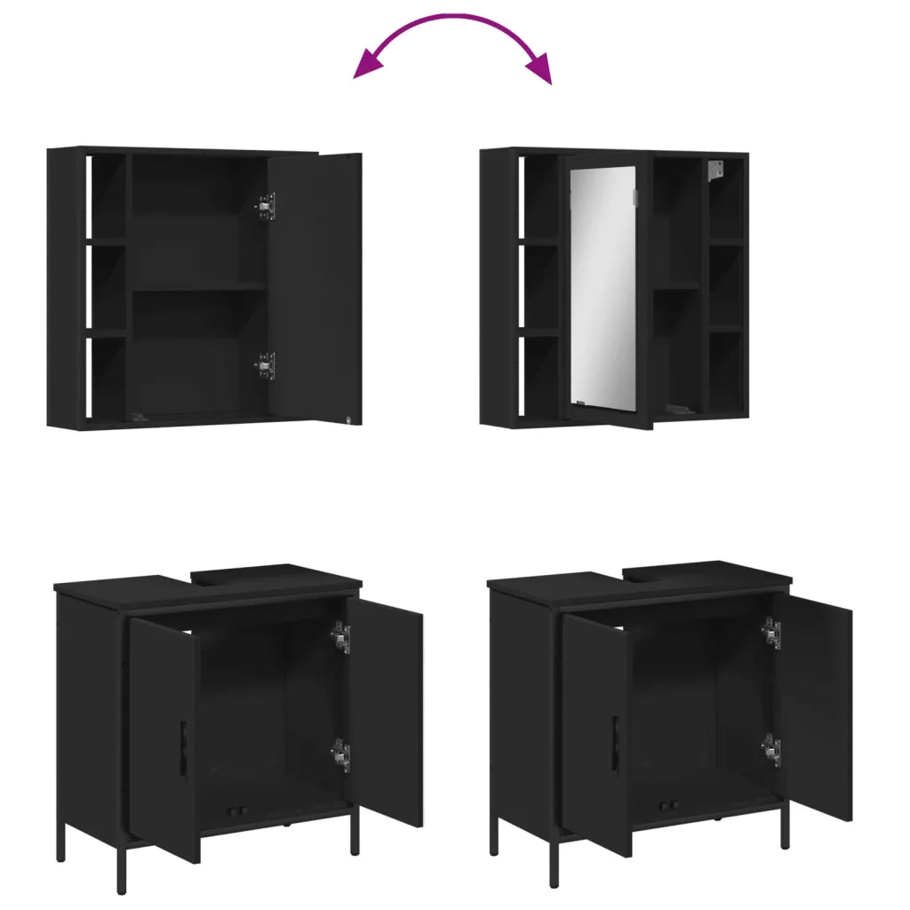 Set Mobili da Bagno 2 pz Nero in Legno Multistrato