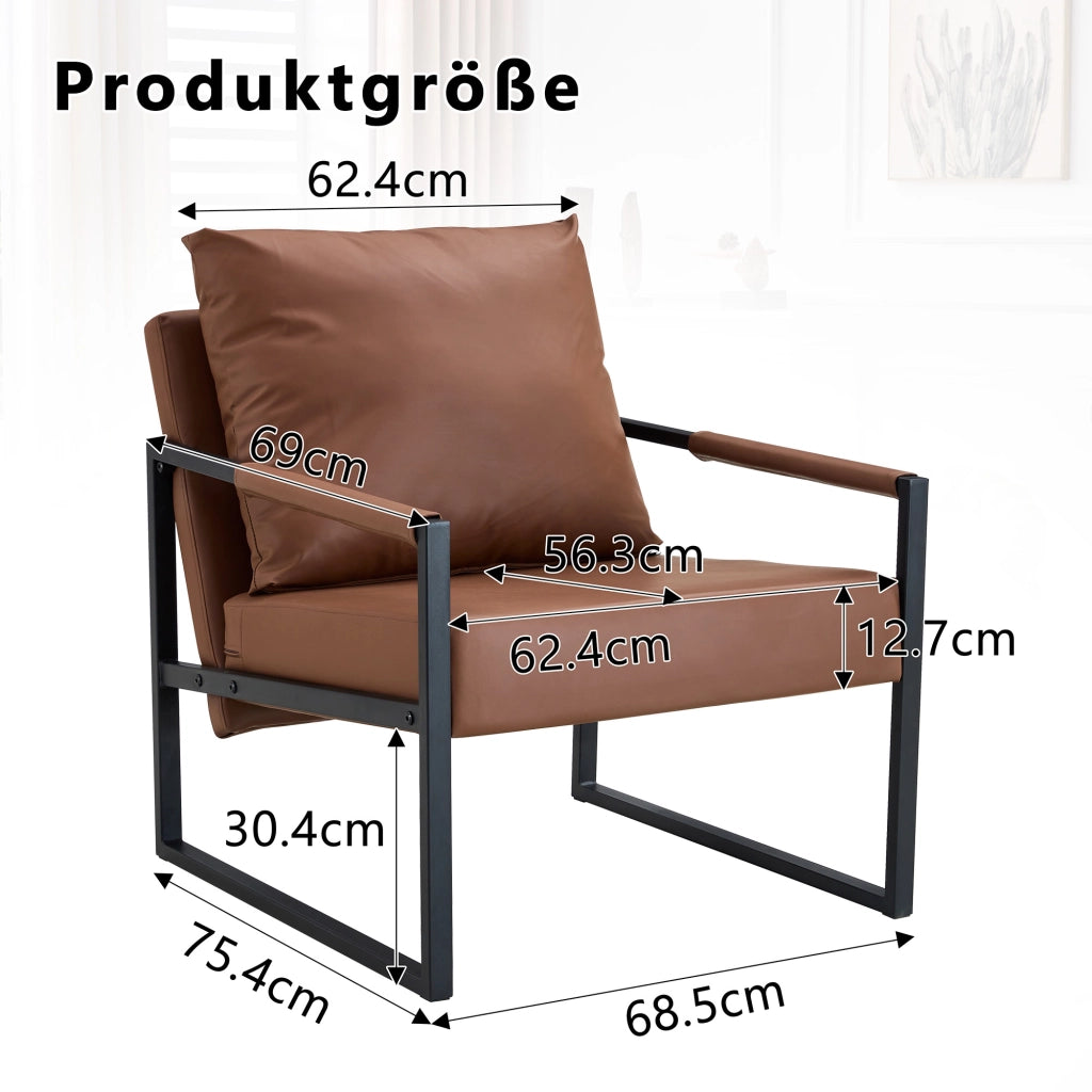 POLTRONA Relax 79x65x28 cm Marrone in PU e Metallo con Braccioli