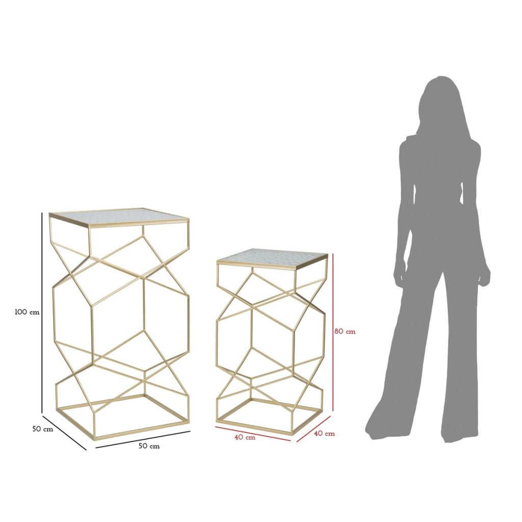 Set di Tavolini VKH595, Oro, Metallo, 50x50x100 cm