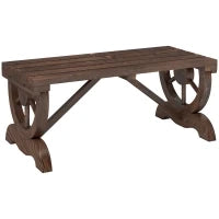 Panca a 2 Posti da Esterno in Legno di Abete con Effetto Bruciato (98x50x39.5cm) Gambe con Design a Ruota(Ø41cm)