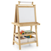 Cavalletto double face 3 in 1per bambini, Treppiede con lavagna bianca e nera e rotolo di carta Naturale-Cavalletti e lavagne bambini