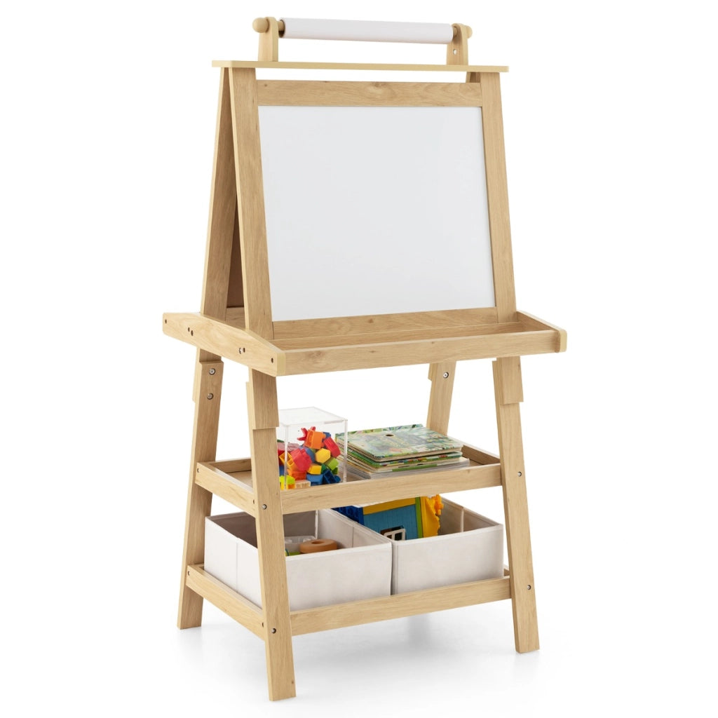 Cavalletto double face 3 in 1per bambini, Treppiede con lavagna bianca e nera e rotolo di carta Naturale-Cavalletti e lavagne bambini