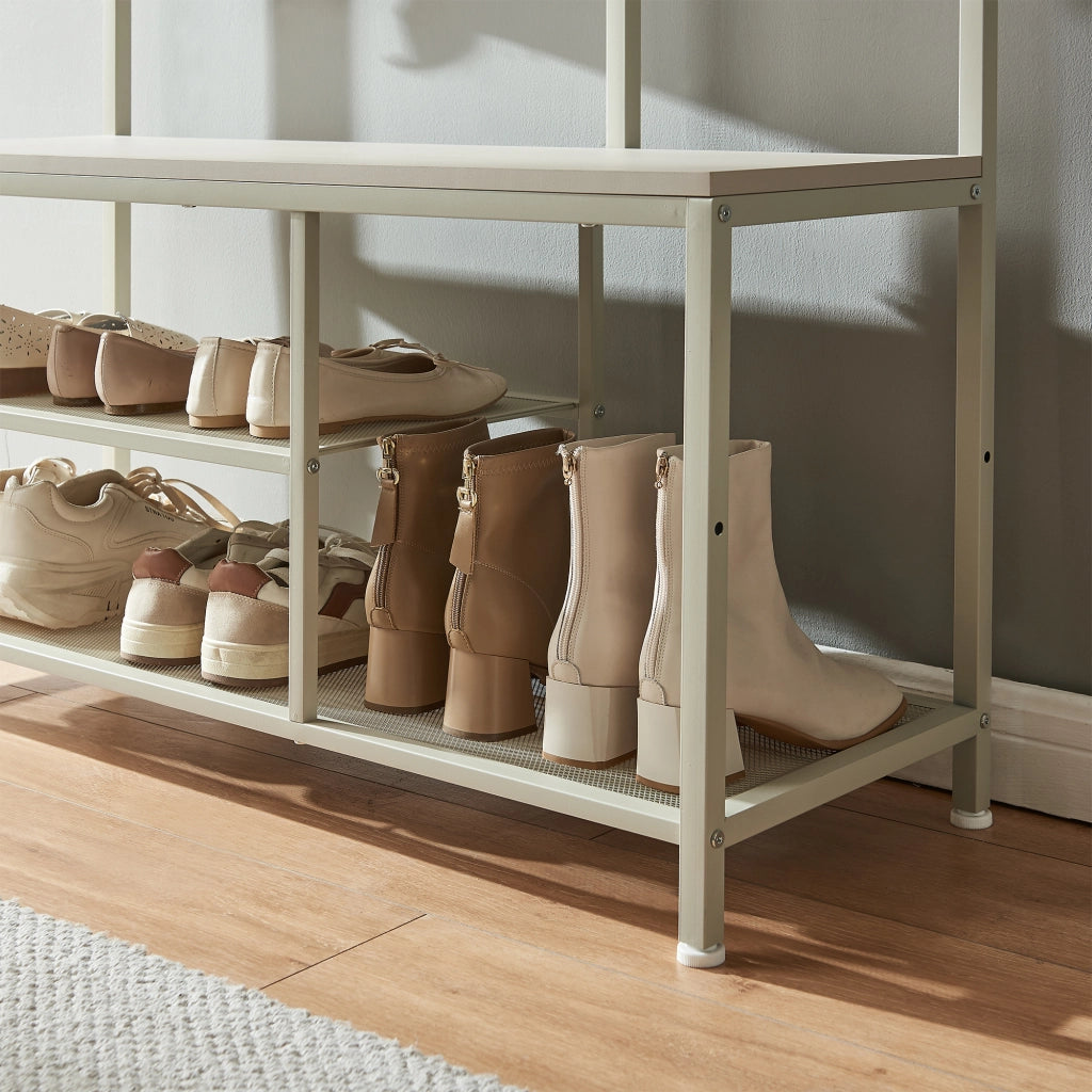 Stand Appendiabiti Napinerg con Specchio Panca e Scarpiera 185 x 98 x 34 cm - Avena Oatmeal [en.casa]