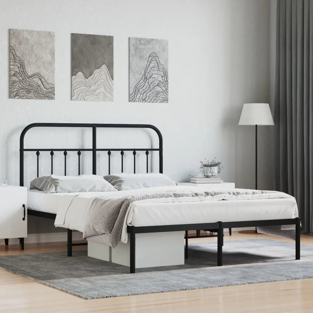 Letto matrimoniale | Letto per adulti | Giroletto con Testiera in Metallo Nero 140x190 cm