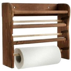 Portarotolo Portascottex in legno da parete 3 rotoli 29 x 33 x 9 cm