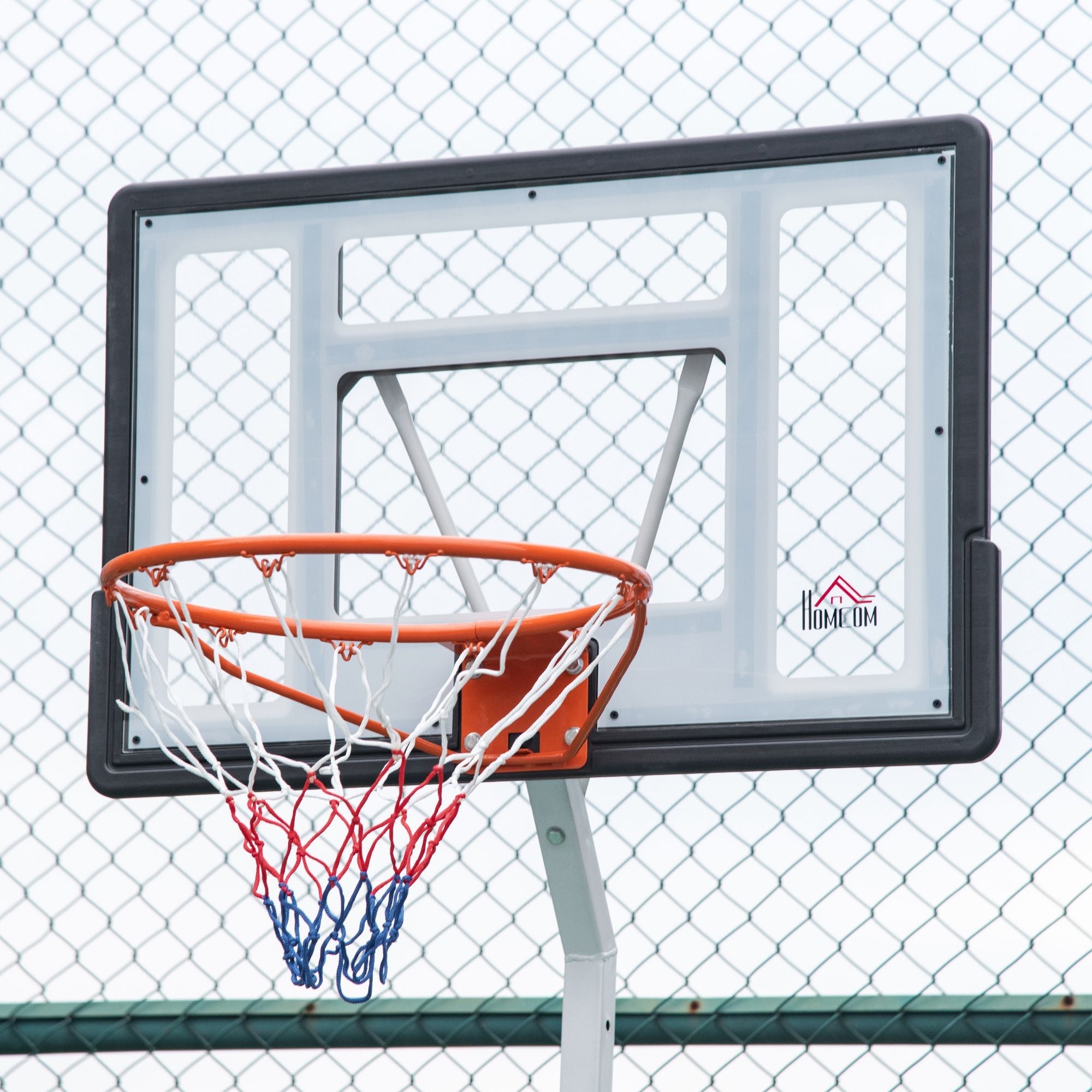 Canestro Basket da Esterno Altezza Regolabile 210-260 cm Ruote Integrate Bianco