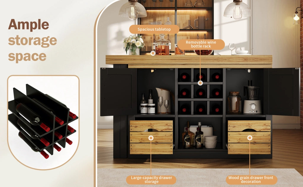 Tavolo da cucina allungabile con sideboard e piano girevole 360°, colore nero