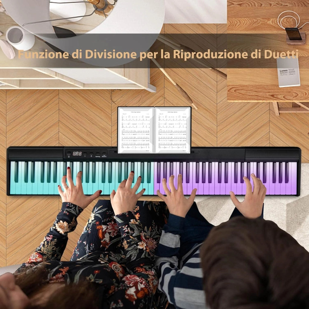 Tastiera Pianoforte Elettronica 88 Tasti, Pianoforte Digitale con Luci, Tastiera Elettronica con Borsa, 128 Ritmi e Toni, Sustain Pedale, Midi/USB/Bluetooth, per Principianti Bambini Adulti