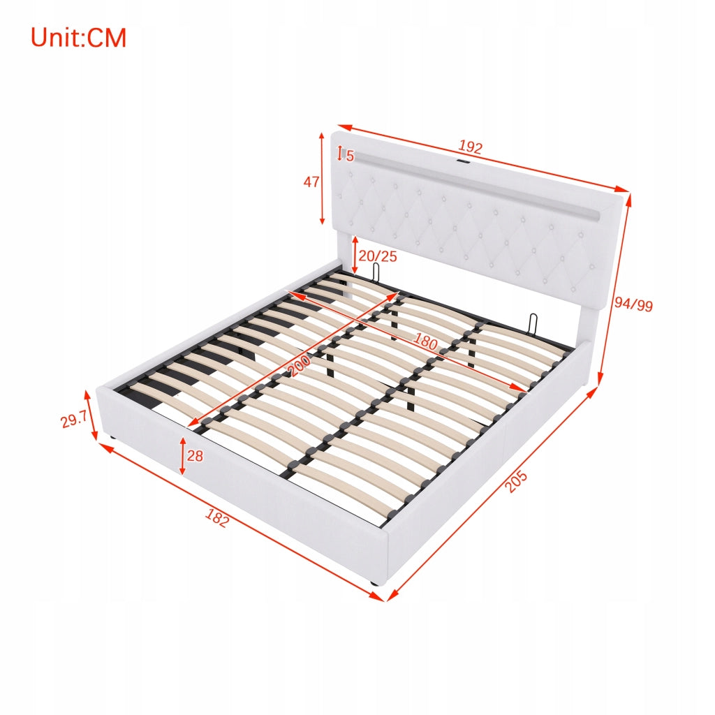 Letto matrimoniale 180x200 - Xylo - Bianco con idraulica e LED