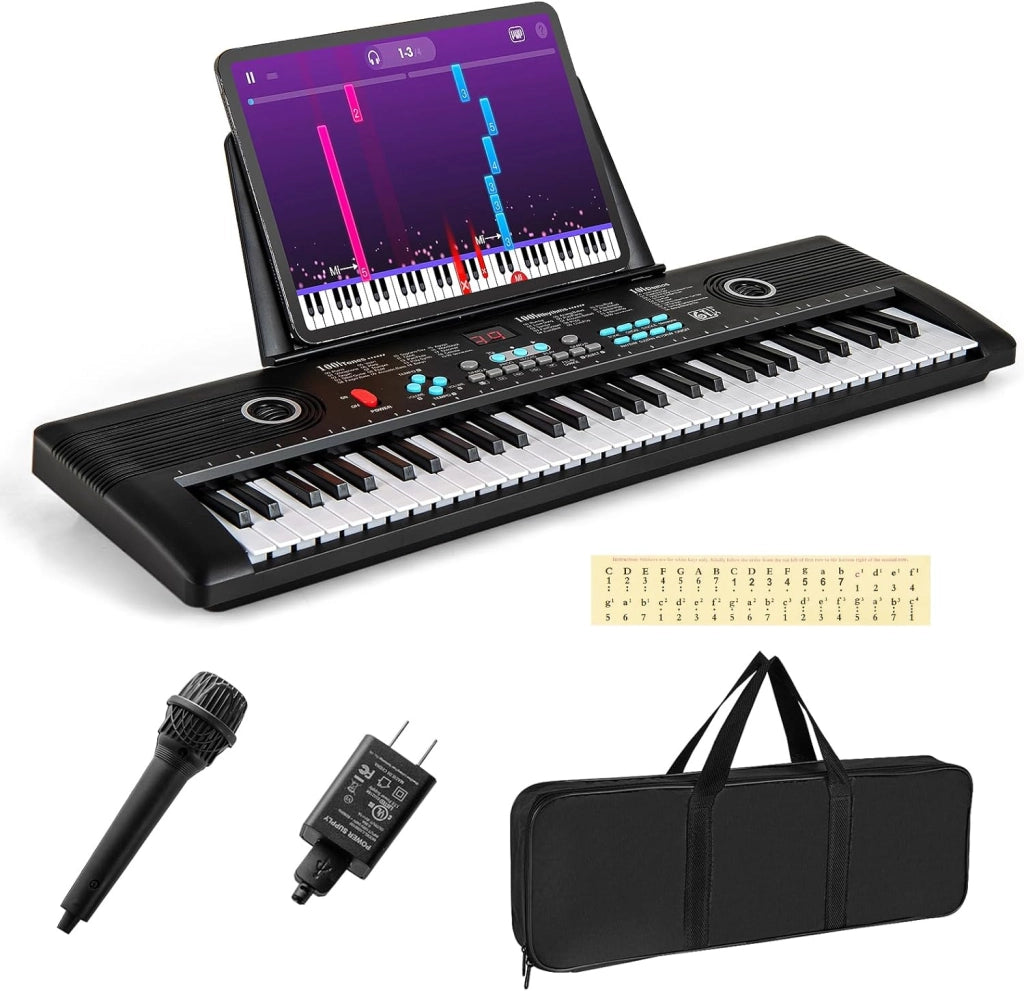 Pianoforte Digitale 61 Tasti Pieghevole, Tastiera Elettronica con Microfono e Leggio, Pianola Portatile con Borsa per il Trasporto per Principianti (Rosa)