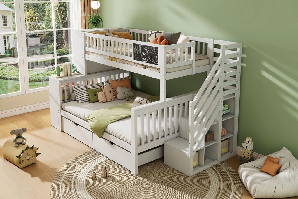 LETTO A CASTELLO per bambini con lavagna 140x200 cm legno massello bianco
