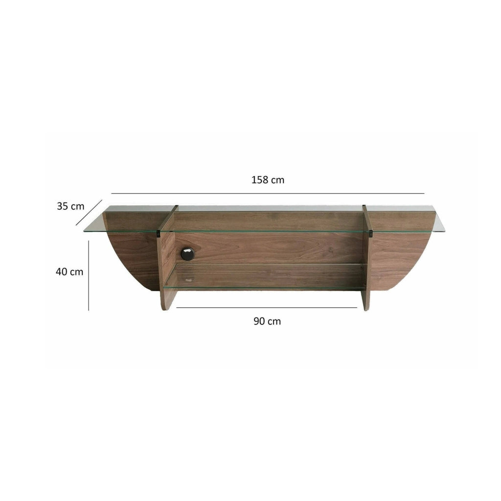 Mobile porta TV Kasuga, Credenza da soggiorno, Armadio basso per TV, Base parete attrezzata, 158x35h40 cm, Noce