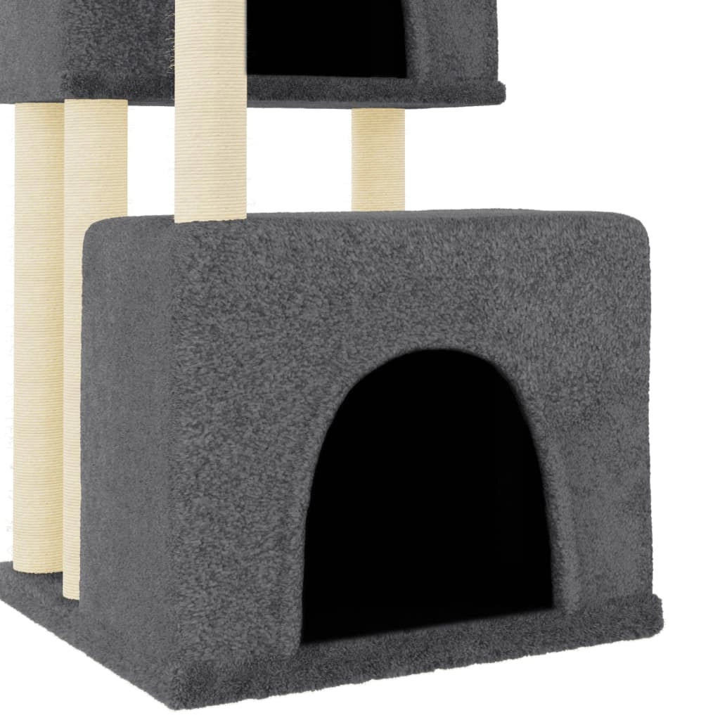 Tiragraffi per gatti torre per arrampicata giocattolo piattaforma per arrampicata con tiragraffi in sisal scuro 122 cm grigio 02_0022650