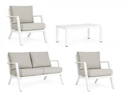Set Salotto da Giardino Divano 2 Poltrone e Tavolino Harley Bianco
