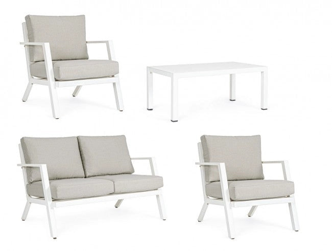 Set Salotto da Giardino Divano 2 Poltrone e Tavolino Harley Bianco