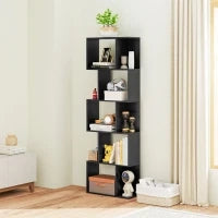 Mobile Libreria in Legno a 5 Ripiani Design Moderno in Legno, 60x24x184.5 cm, Nero