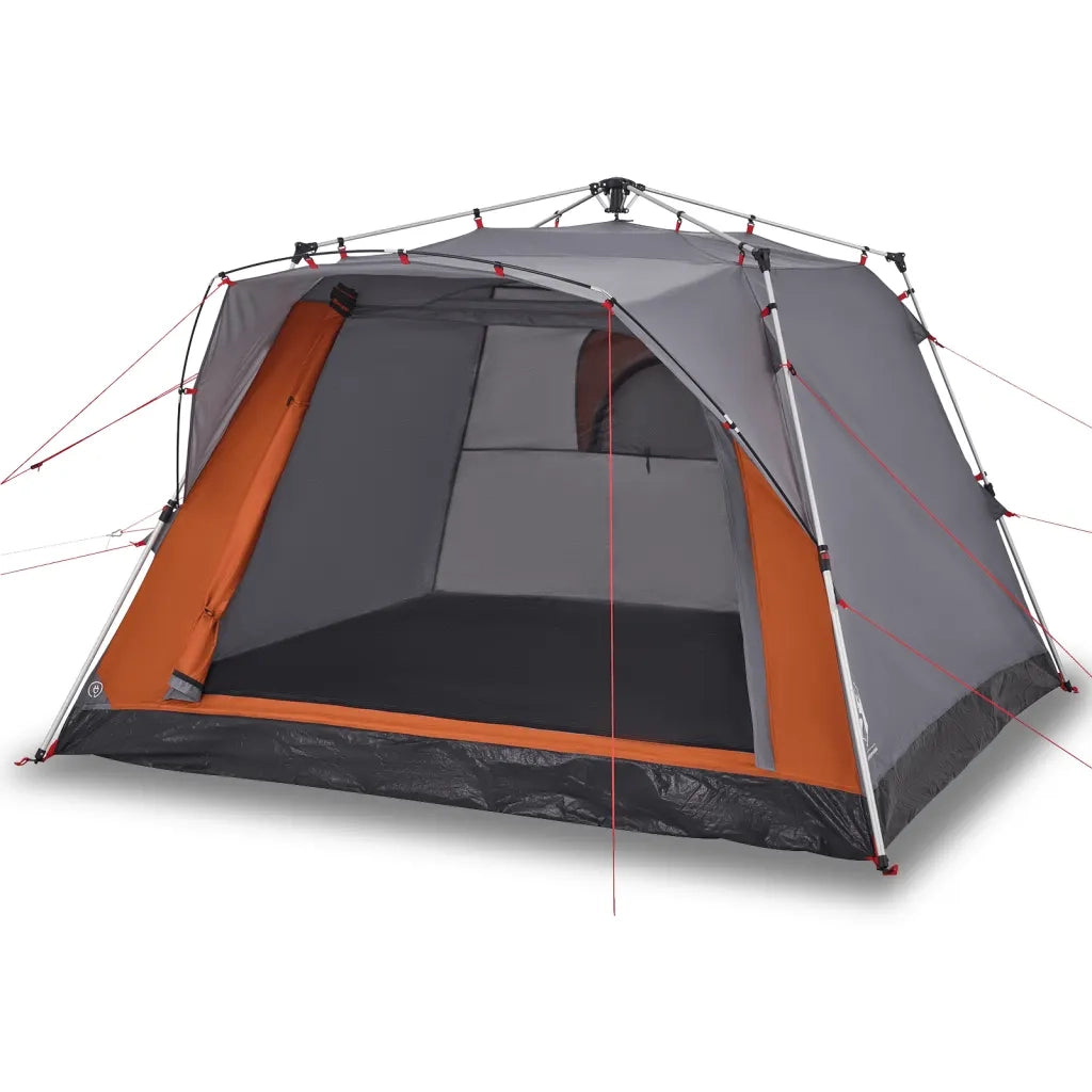 Tenda Campeggio Cabina 4 Pers.-Tenda per Escursionismo Grigio Arancione Rilascio Rapido 237025