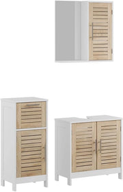 Set di mobili da bagno 3 pezzi Looma, Bianco/quercia, 60 cm, composto da mobile sottolavabo, specchiera e mobile medio