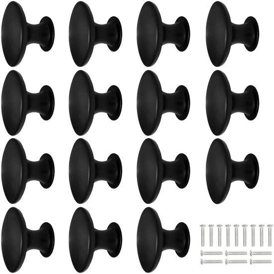 Maniglie a tappi rotondi in materiale opaco - 15 pezzi - nero - 30 mm