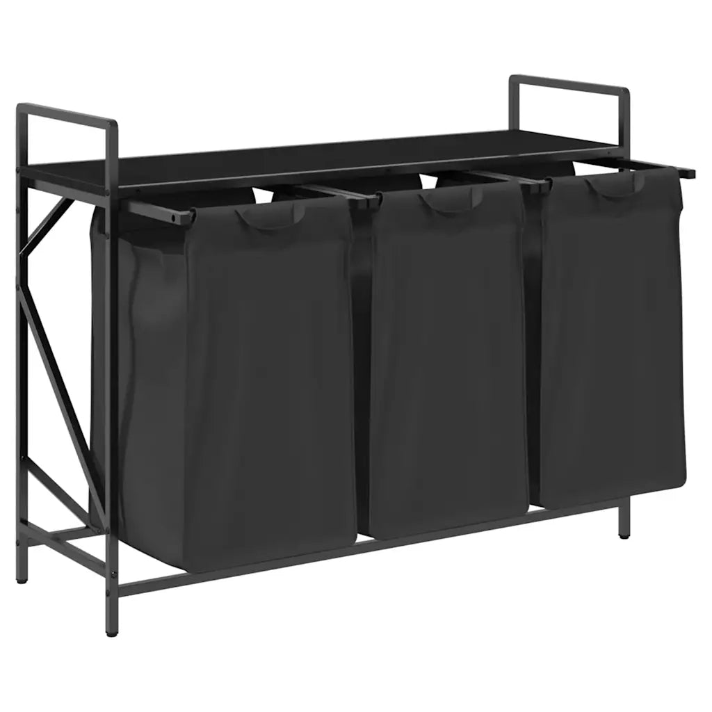 Cesto per la Biancheria 3 Scomparti con Ripiano Rovere Nero CFW9376018