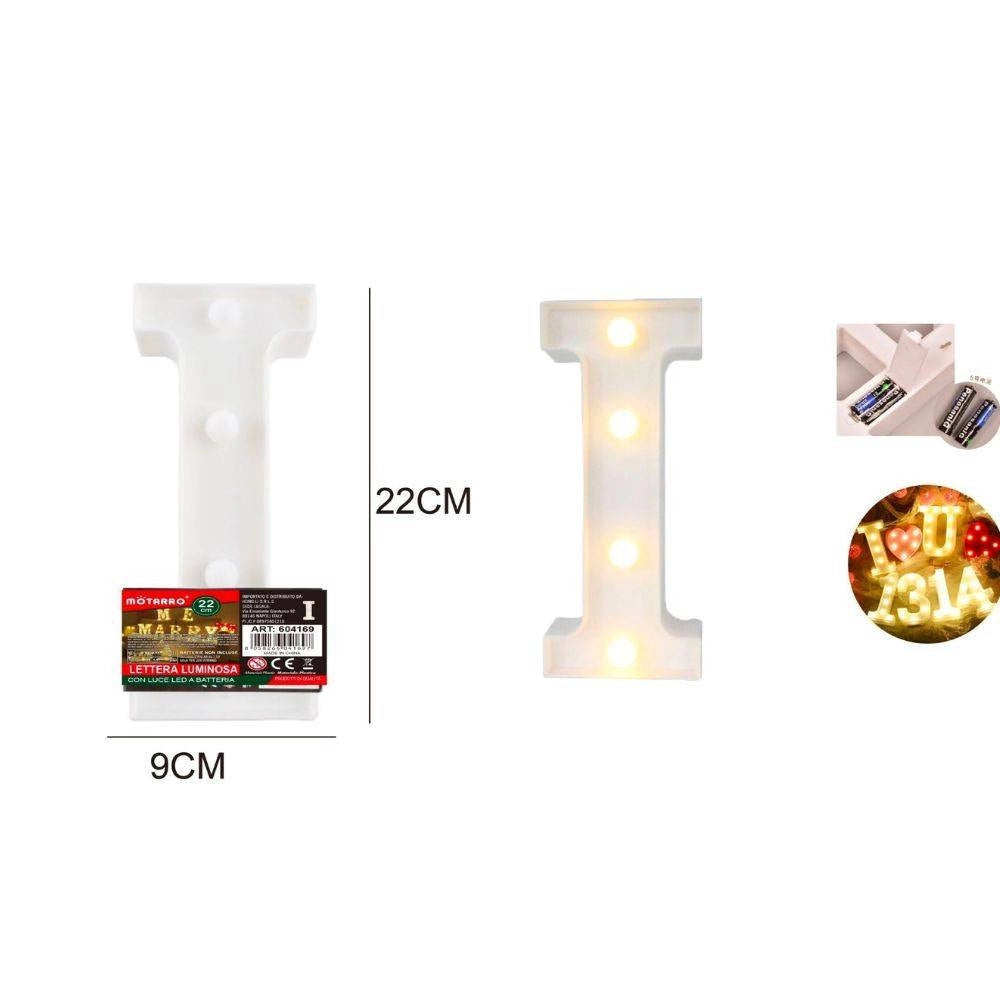 Trade Shop - Lettera I Luminosa Con Luci Led A Batteria Decorazioni Per La Casa Dim. 22 Cm -