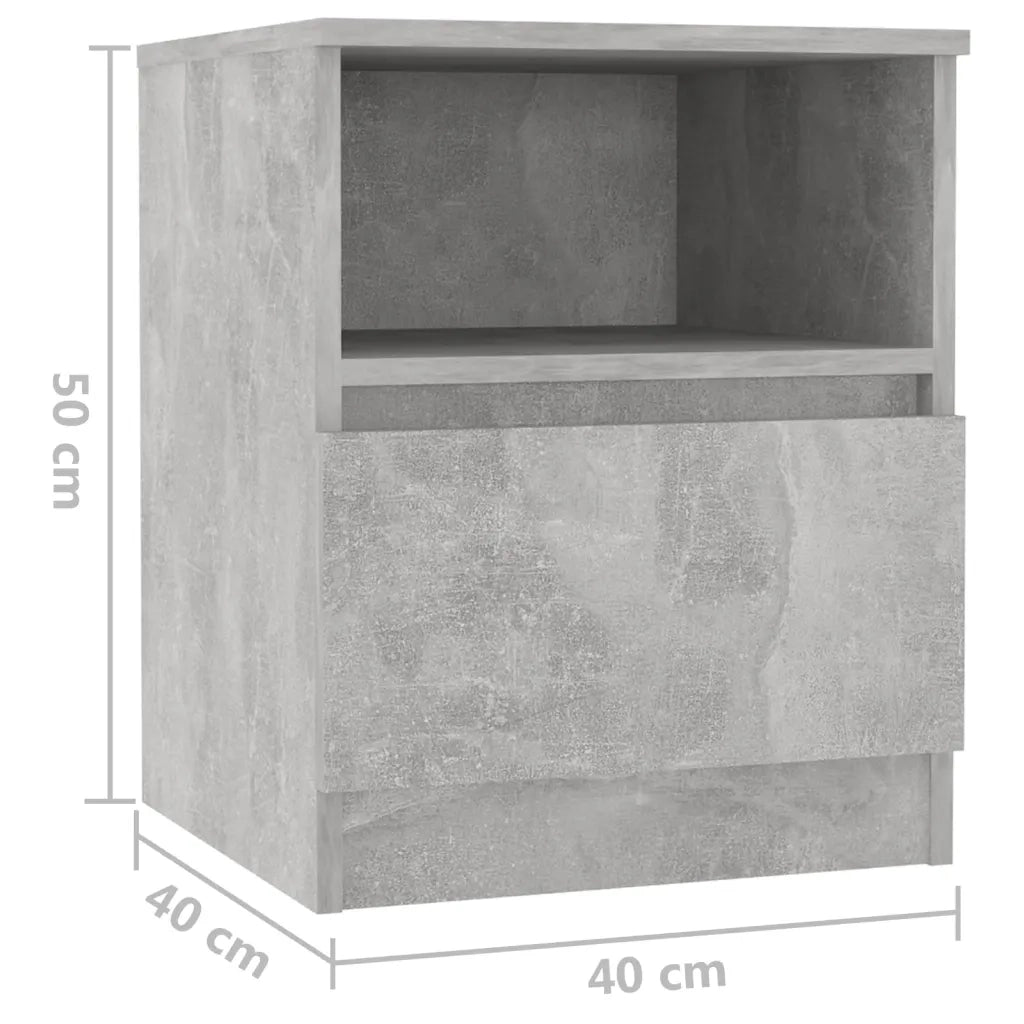Comodini 2 pz-Set di 2 Tavolino da notte Grigio Cemento 40x40x50 cm in Legno Multistrato
