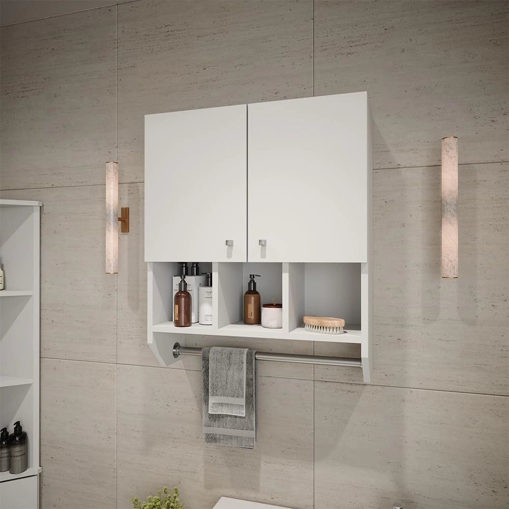 Mobile bagno Fynn, Bianco, 59.2 x 70.5 cm Pensile a 2 ante, da parete per la conservazione di accessori da bagno