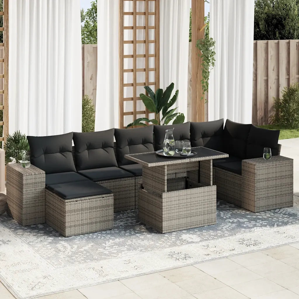 Set Divano da Giardino 8 pz con Cuscini Grigio in Polyrattan 3326841