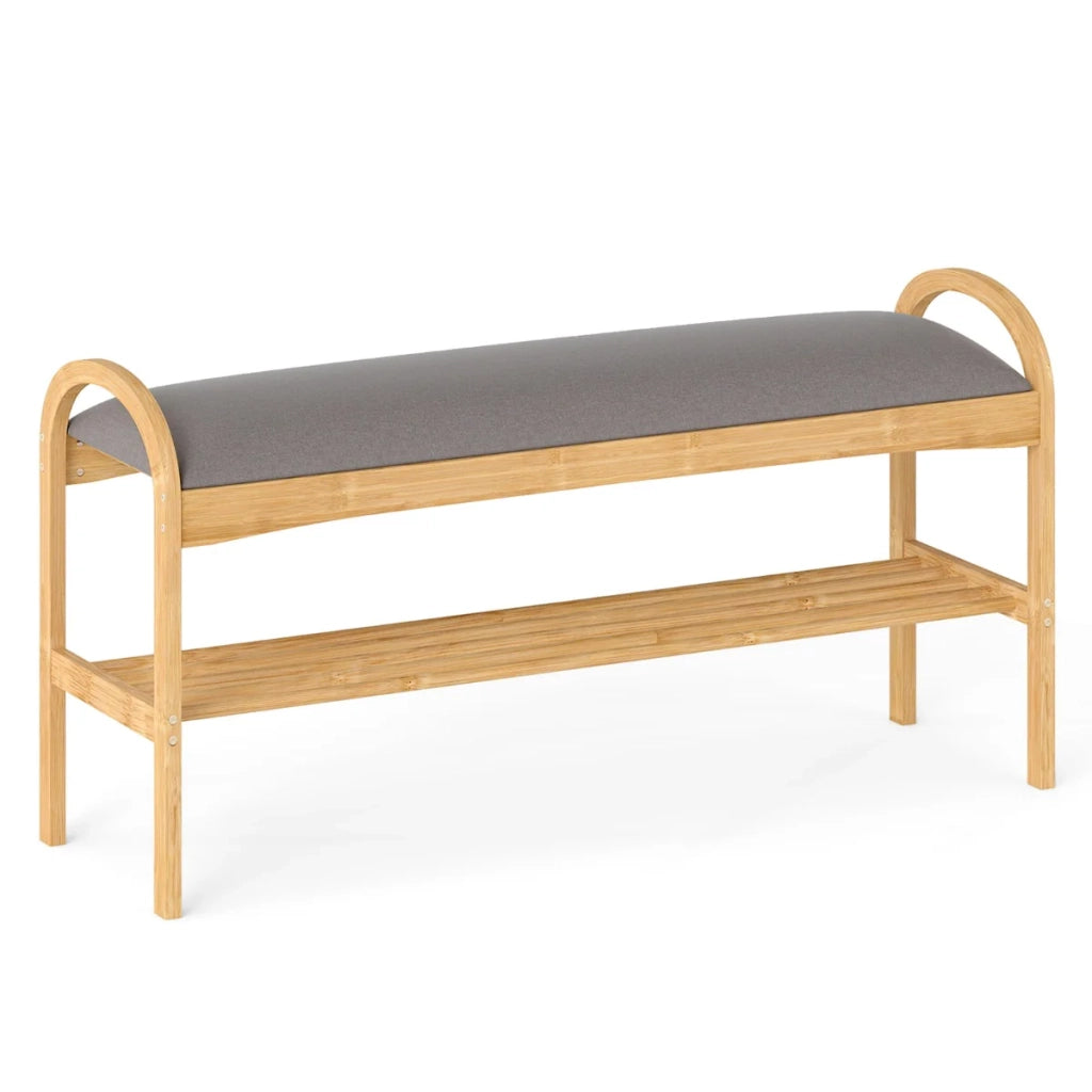 Panca portascarpe con cuscino imbottito 100,5 x 31 x 51 cm seduta comoda aspetto naturale bambù grigio 20_0018786