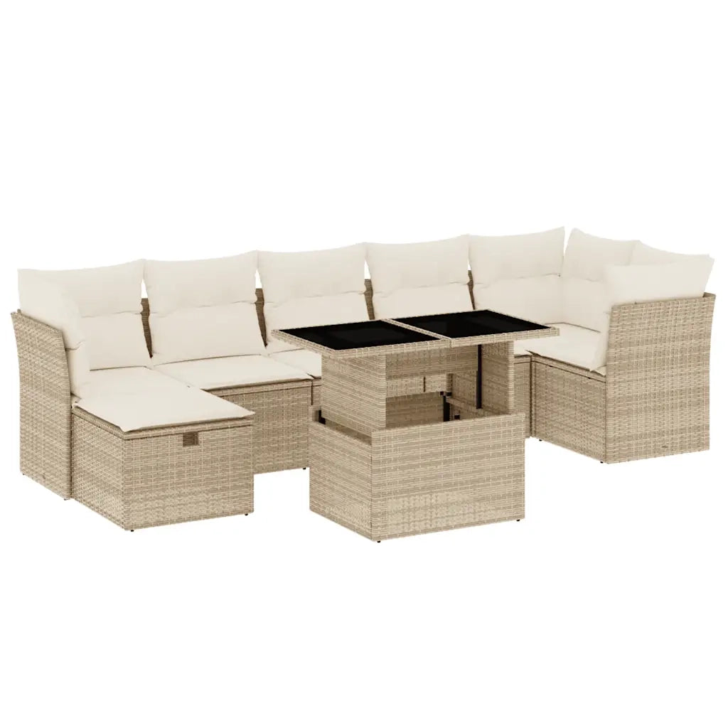Set Divano da Giardino 8 pz con Cuscini Beige in Polyrattan